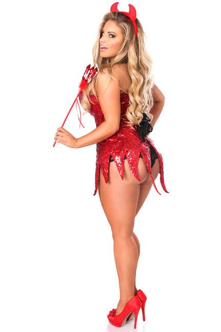 Top Drawer Red Sequin Devil Corset Dress Costume.