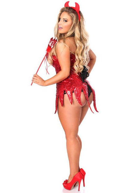 Top Drawer Red Sequin Devil Corset Dress Costume.