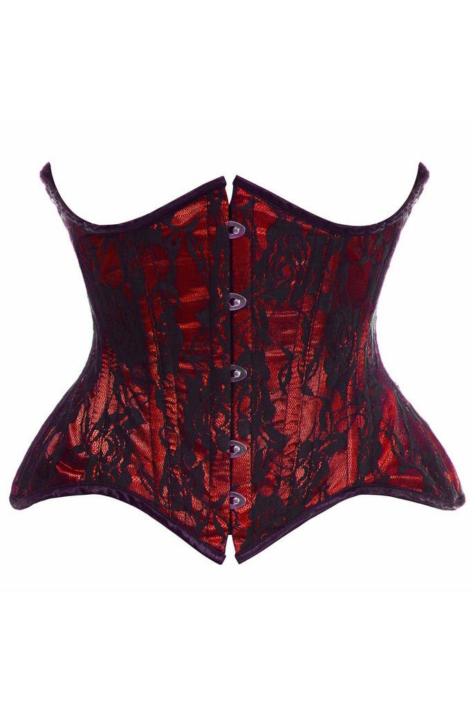 Top Drawer Red w/Black Lace Double Steel Boned Curvy Cut Waist Cincher Corset.