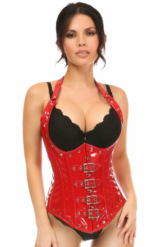 Top Drawer Steel Boned Red Patent PVC Vinyl Underbust Corset Top.